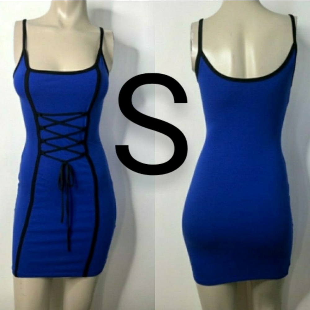 🆕Blue & Blue Cami Corset Lace Up Tie Bodycon Dress   Size S